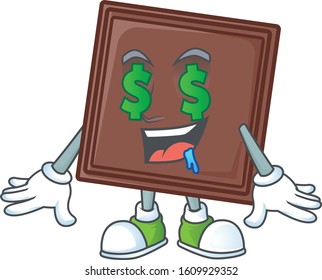 Happy rich one bite chocolate bar with Money eye cartoon character