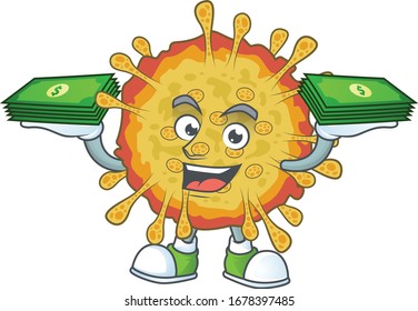 happy rich outbreaks coronavirus character with money on hands