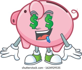 Happy rich piggy bank with Money eye cartoon character style