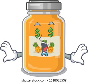 Happy rich pineapple jam with Money eye cartoon character style