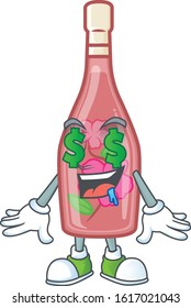 Happy rich pink bottle wine with Money eye cartoon character style
