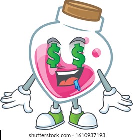 Happy rich pink potion with Money eye cartoon character style