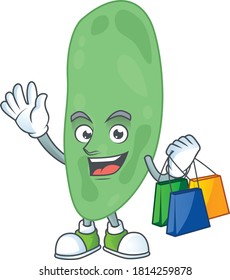 Happy rich thermus thermophilus Caricature picture with shopping bags. Vector illustration