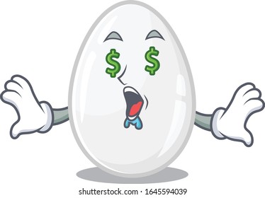 Happy rich white egg cartoon character with Money eye