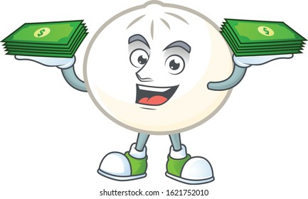 happy rich white hoppang character with money on hands