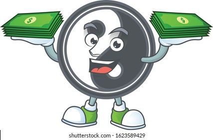 happy rich yin yang character with money on hands