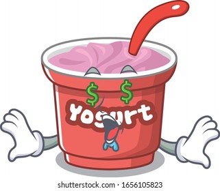 Happy rich yogurt cartoon character with Money eye