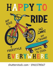 happy to ride, kids boy graphic tees vector designs and other uses