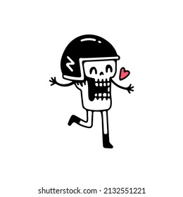 Happy Rider skull in love, illustration for t-shirt, poster, sticker, or apparel merchandise. With retro cartoon style