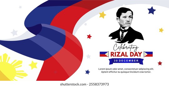 Happy Rizal Day 2024 Background, Banner, Vector Illustration, Greeting Card, Poster and Social Media. Philippines National Hero Day Copy Space Template