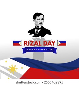 Happy Rizal Day 30 December 2024  Poster Banner with Jose Rizal Face Illustration and Philippines Map. Phillipines National Hero Background, Template, Design, Poster, Vector Illustration. 