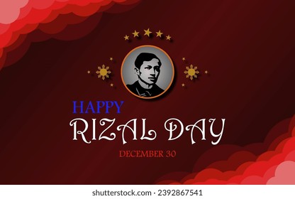 Happy Rizal Day greeting card. December 30, vector illustration for greeting card, poster and banner with logo and cloud bubbles on dark red background