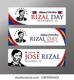 Happy Rizal Day Horizontal Banner Set with Grayscale Face Silhouette. Jose Rizal Vector