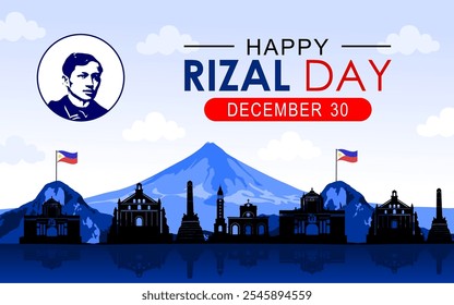 Feliz Ilustración vectorial del Día de Rizal. 30 de diciembre, Día de los Héroes del Dr. José Rizal. Adecuado para tarjetas de felicitación, carteles, Anuncios y feeds de redes sociales.