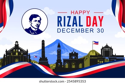 Feliz Ilustración vectorial del Día de Rizal. 30 de diciembre, Día de los Héroes del Dr. José Rizal. Adecuado para tarjetas de felicitación, carteles, Anuncios y feeds de redes sociales.