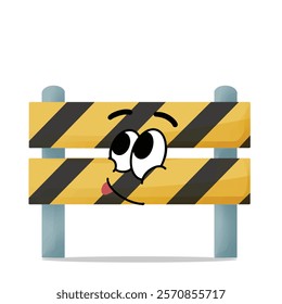 happy roadblock mascot vector illustrations. fun and playful concept. job, tools, building, workers, safety, city, construction equipment, renovation and restoration themes