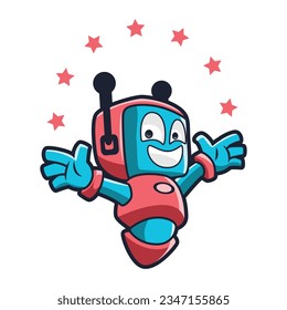 happy robot cartoon logo template