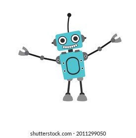 Happy Robot Flat Vector Cartoon Illustration 