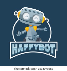 Happy Robot Mascot Logo Design Stock Vector (Royalty Free) 1538999282 ...