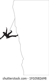 A happy Rock climber going down on the rope silhouette 