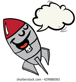 happy rocket with speech bubble cartoon