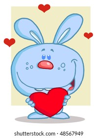 Happy Romantic Blue Rabbit With Heart