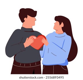 Happy romantic couple. Couple, love, prom, training, recreation concept. Young happy man woman boyfriend girlfriend. Romantic date illustration.