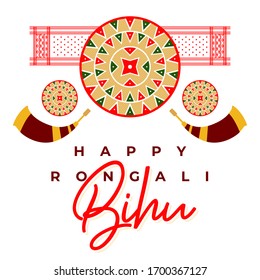 Happy Rongali Bihu Festival Concept Design. Template for Banner, Icon, Poster, Logo Unit, Label, Web, Symbol, Sign and Mnemonic for Assam, North india, Assamese Traditional Japi, Assamese Culture