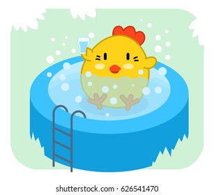 Happy rooster relaxing bubble bath (vector character)