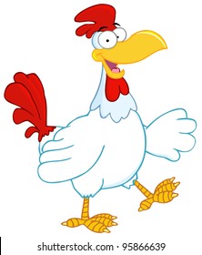 Happy Rooster Walking And Waving.Vector Illustration