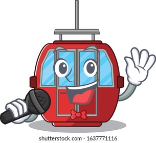 Happy ropeway singing on a in microphone