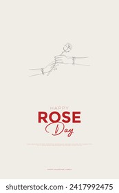 Happy Rose Day Post y tarjeta de felicitación. 7 de febrero - Ilustración vectorial mínima del Día de la Rosa de San Valentín
