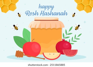 happy rosh hashanah background illustration in flat design