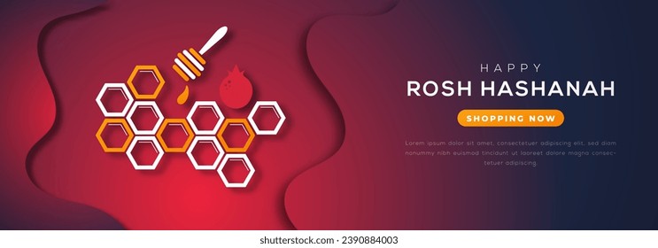 Happy Rosh Hashanah Day Paper cut style Vector Design Illustration for Background, Poster, Banner, Advertising, Greeting Card