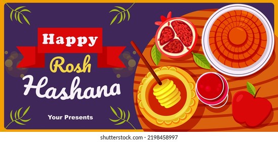 Happy Rosh Hashanah. Fruit, Bread And Honey. Suitable For Events