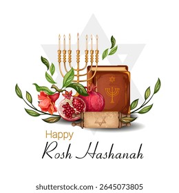Happy Rosh Hashanah greeting card. The illustration is drawn by hand. Handmade. Vector