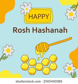 Happy Rosh Hashanah Urlaub. Hintergrund, Banner, Grußkarte mit einer Illustration von Honig.  Jüdisches Neujahr. Vektorgrafik