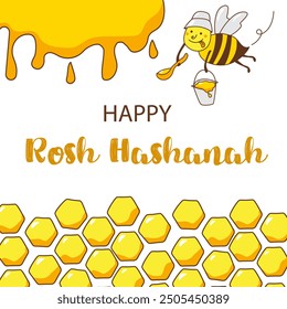 Happy Rosh Hashanah holiday.Background ,banner, greeting card with an illustration of honey.  Jewish New Year. Vector