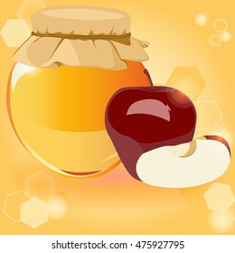 happy Rosh Hashanah, honey, Apple - the traditional symbols of the holiday, the Jewish New year, vector illustration for a flyer