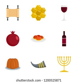 Happy rosh hashanah icon set. Flat set of 9 happy rosh hashanah vector icons for web design