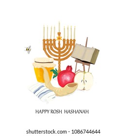 Happy Rosh Hashanah.  Rosh hashanah jewish new year holiday banner design