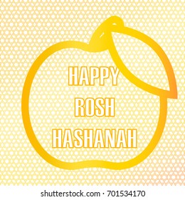 Happy Rosh Hashanah. Jewish New Year. Vector illustration with a contour of a golden apple and congratulation on a geometric background with the stars of David. Template for greeting card, poster