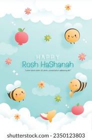 Happy Rosh Hashanah papercut style.Document A4. Vector illustration