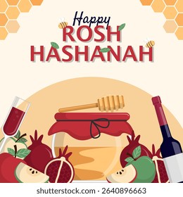 Happy Rosh Hashanah Poster. Celebration elements