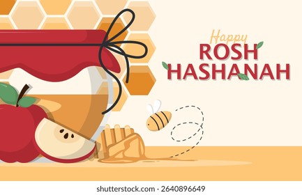 Happy Rosh Hashanah Poster. A jar of honey and a bee