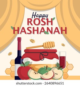 Happy Rosh Hashanah Poster. Jewish new year on stage