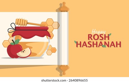 Happy Rosh Hashanah Poster. Jewish new year greetings on scroll