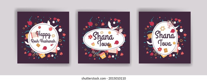 Happy rosh hashanah. Shana tova. Vector banners for social media posts, postcards, greeting cards, and posters.