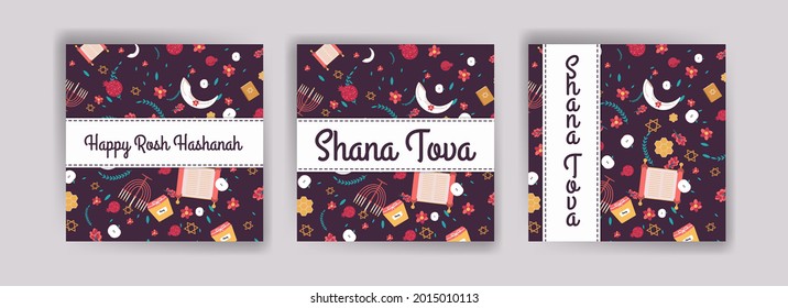 Happy rosh hashanah. Shana tova. Vector banners for social media posts, postcards, greeting cards, and posters.