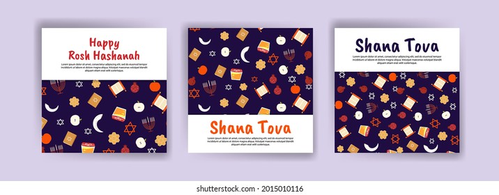 Happy rosh hashanah. Shana tova. Vector banners for social media posts, postcards, greeting cards, and posters.